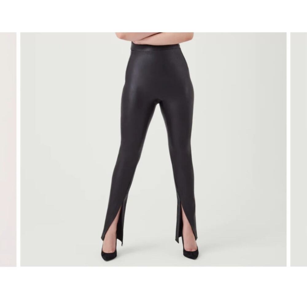 Spanx Leather-Like Front Slit Pant Luxe Black Size 2X